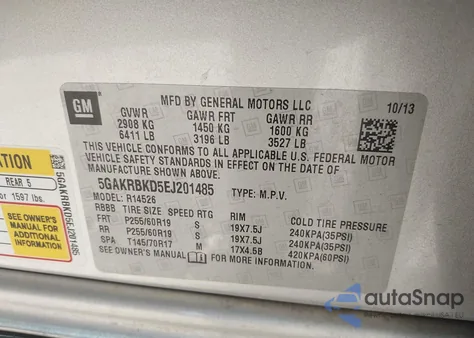 2014 Buick Enclave Leather z USA, uszkodzony, nr VIN 5GAKRBKD5EJ201485